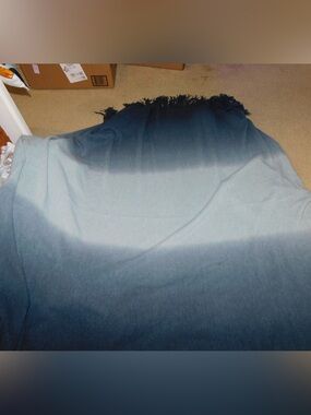 Ombre Blue Fringe Throw Blanket